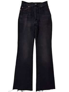 {Levi's} "Ribcage Boot" Gray High Rise Button Fly Bootcut Jeans WJ305-59